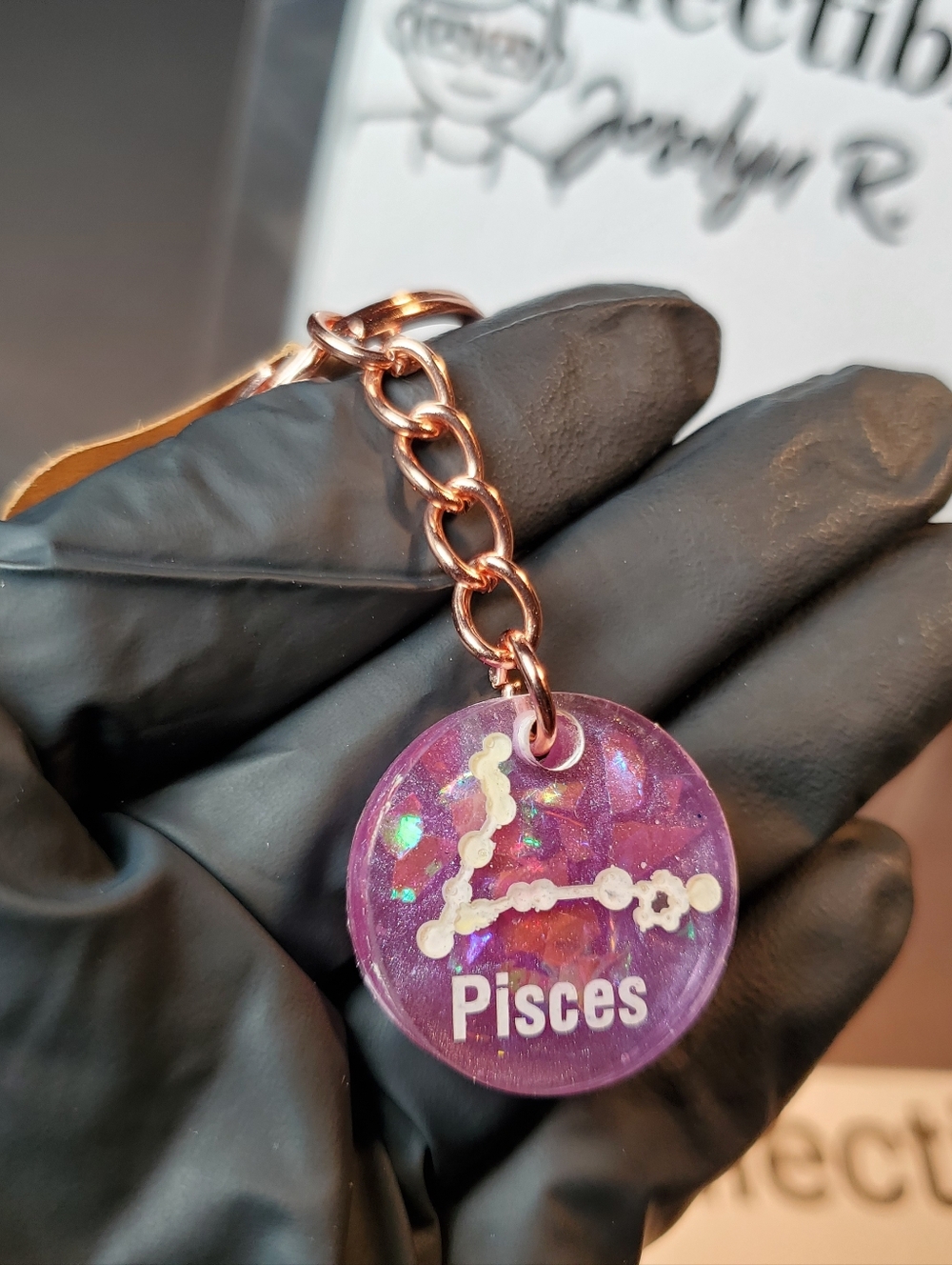 Handmade Resin Pisces Zodiac Keychain | Astrology Star Sign Accessory 